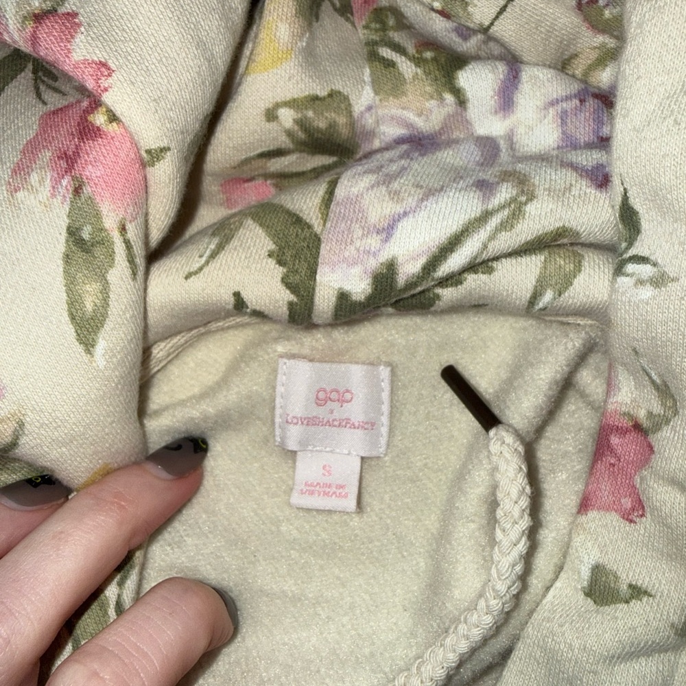 GAP Cream Floral Hoodie with Pink and Green Accents - Picture 2 of 2